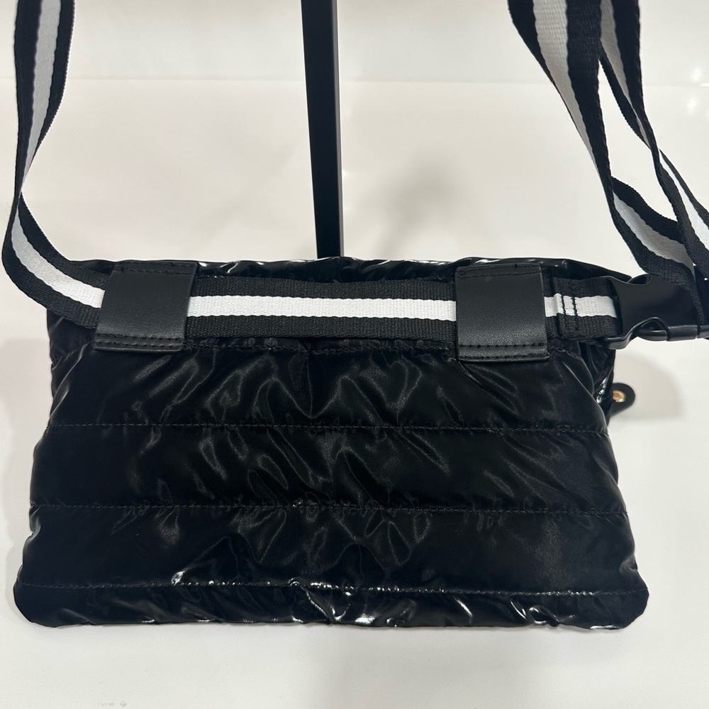 Sondra Roberts Squared Black Quilted Puffer Crossbody Bag w/Striped Strap NWOT - Picture 6 of 11